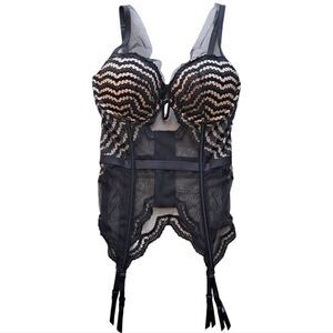 Victoria's Secret Sexy Lace Corset Baby Doll Gothic Teddy Push Up Bra 34D Black